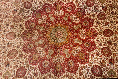 Lot 103 - AN EXTREMELY FINE LARGE SIGNED SILK QUM CARPET, CENTRAL PERSIA