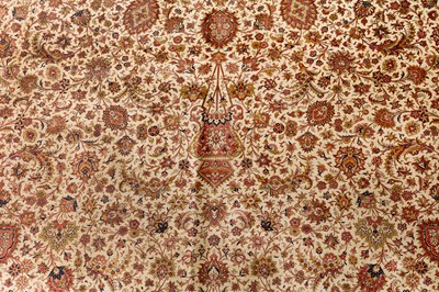 Lot 103 - AN EXTREMELY FINE LARGE SIGNED SILK QUM CARPET, CENTRAL PERSIA