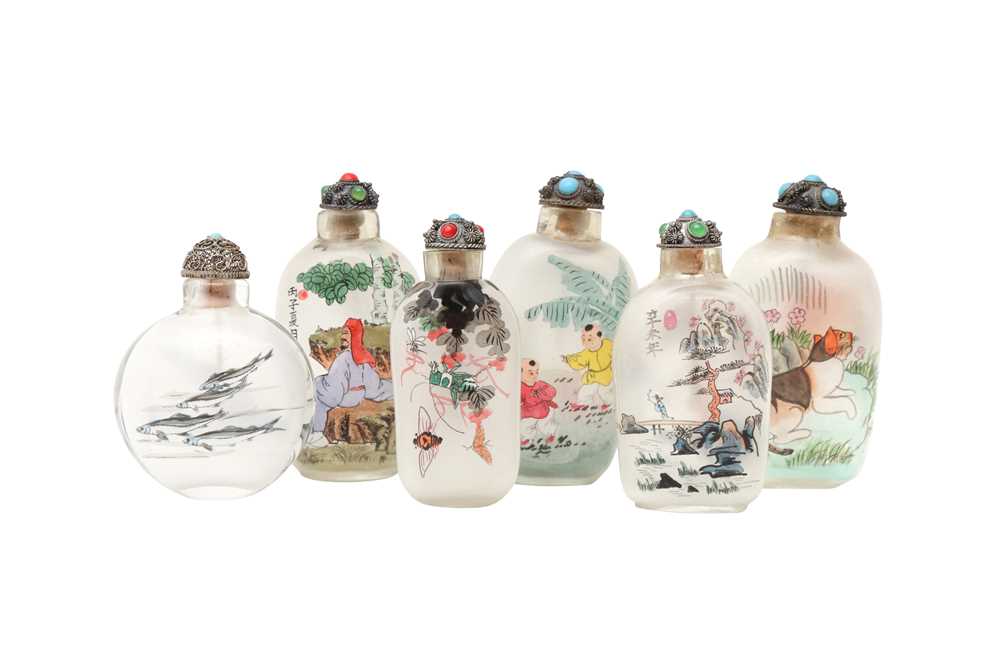 Lot 674 - SIX CHINESE INSIDE-PAINTED SNUFF BOTTLES