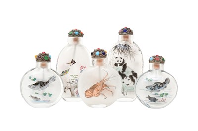 Lot 912 - FIVE CHINESE INSIDE-PAINTED SNUFF BOTTLES