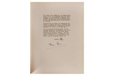 Lot 40 - Mann. Der Ewahlte

Limited edition, no. 41 of 60 copies signed by the author, NY. 1951