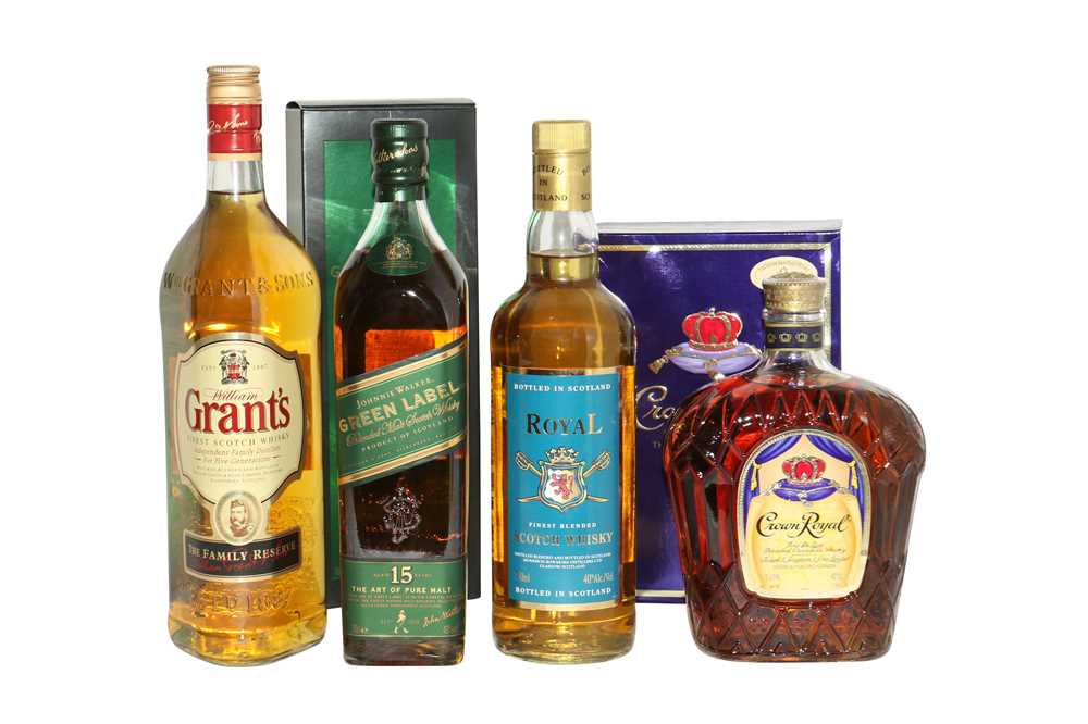 Lot 96 - Assorted Whisky: Johnnie Walker Green Label, Crown Royal and two others