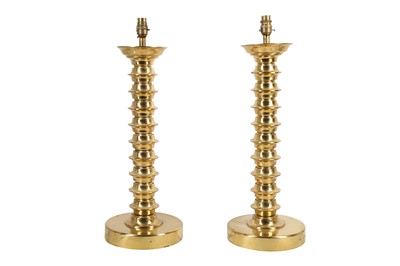 Lot 587 - A PAIR OF BRASS TABLE LAMPS