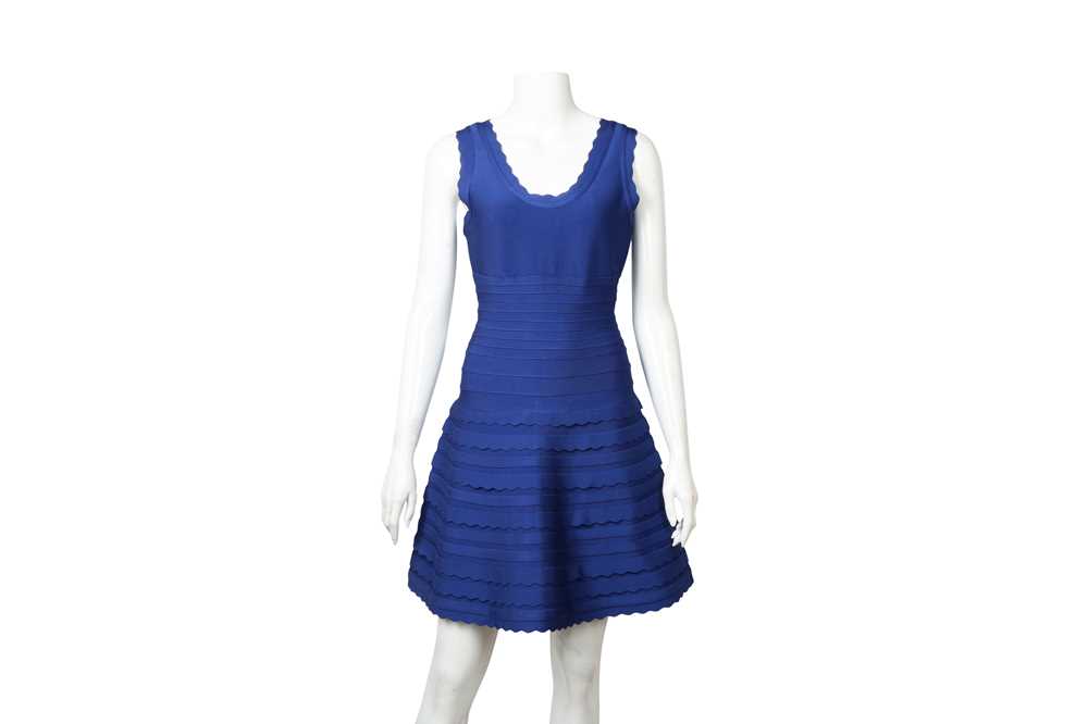 Lot 254 - Herve Leger Blue Jules A Line Mini Dress - Lot 254 - Herve Leger Blue Jules A Line Mini Dress -