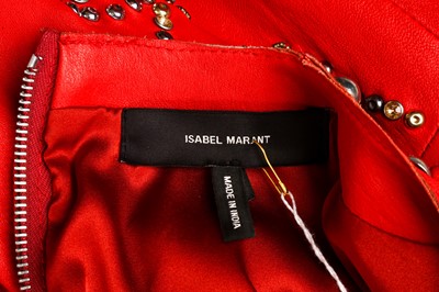 Lot 256 - Isabel Marant Red Leather Embellished Dress - Size 42