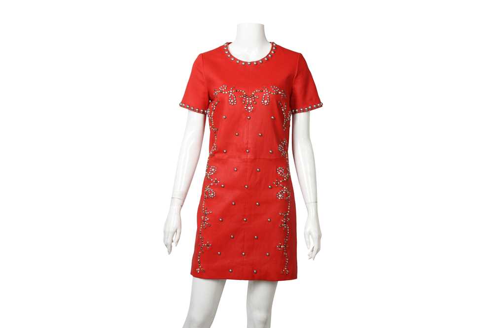 Lot 256 - Isabel Marant Red Leather Embellished Dress - Size 42
