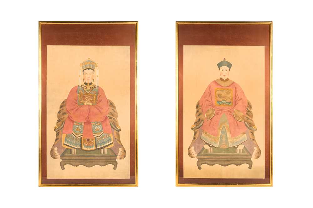 Lot 238 - TWO CHINESE ANCESTRAL PORTRAITS, 20TH CENTURY