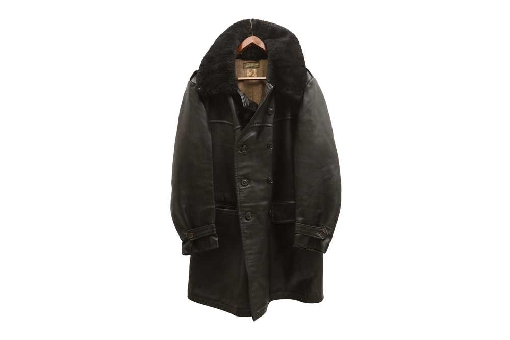 Lot 93 - A SWEDISH MILITARY LEATHER COAT