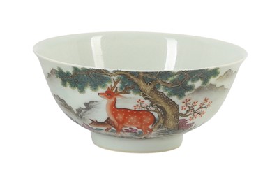 Lot 183 - A CHINESE FAMILLE-ROSE 'DEER' BOWL, 20TH CENTURY OR LATER