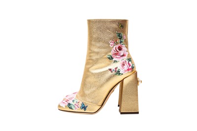 Lot 10 - Dolce & Gabbana Gold Floral Print Boot - Size 37