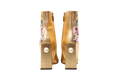 Lot 10 - Dolce & Gabbana Gold Floral Print Boot - Size 37