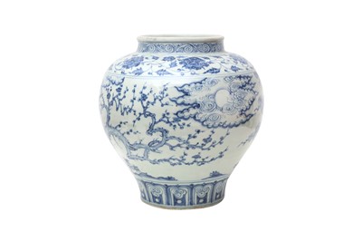 Lot 574 - A LARGE CHINESE BLUE AND WHITE 'THREE FRIENDS OF WINTER' GLOBULAR JAR