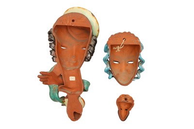 Lot 34 - UNKNOWN (CZECHOSLOVAKIA); THREE TERRACOTTA WALL HANGING MASKS