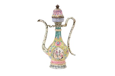 Lot 593 - A CHINESE CANTON ENAMEL EWER AND COVER