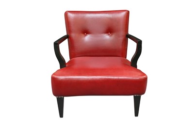 Lot 405 - A RED LEATHER ARMCHAIR