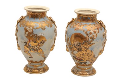 Lot 205 - A PAIR OF LARGE JAPANESE SATSUMA VASES, 20TH CENTURY