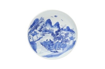 Lot 561 - A CHINESE BLUE AND WHITE 'LANDSCAPE' DISH