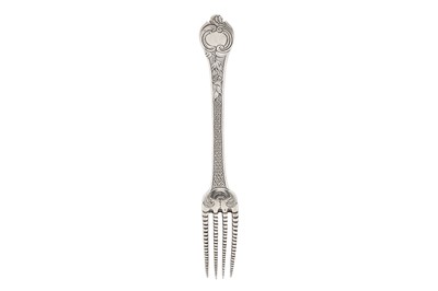Lot 471 - A James II sterling silver table fork, London 1686 by John Clifton (free. 1686)