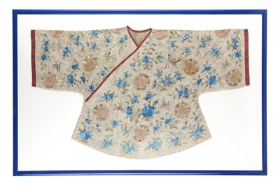 Lot 720 - A CHINESE SILK EMBROIDERED CHILD'S ROBE