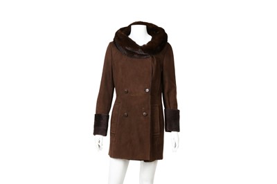 Lot 251 - Prada Brown Shearling Fur Trim Coat - Size 42