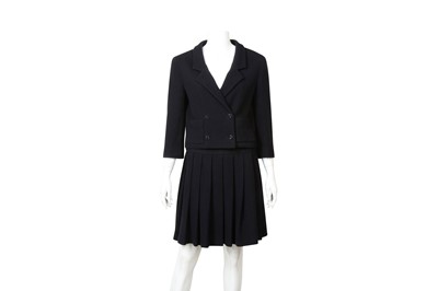 Lot 90 - Chanel Navy CC Pleated Skirt Suit - Size 38