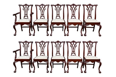 Lot 530 - A SET OF TEN CHIPPENDALE STYLE ROSEWOOD DINING CHAIRS