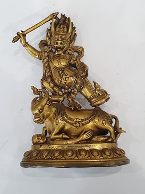 Lot 296 - A SINO-TIBETAN GILT-BRONZE FIGURE OF YAMANTAKA