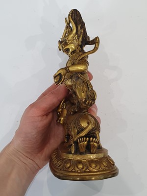 Lot 296 - A SINO-TIBETAN GILT-BRONZE FIGURE OF YAMANTAKA