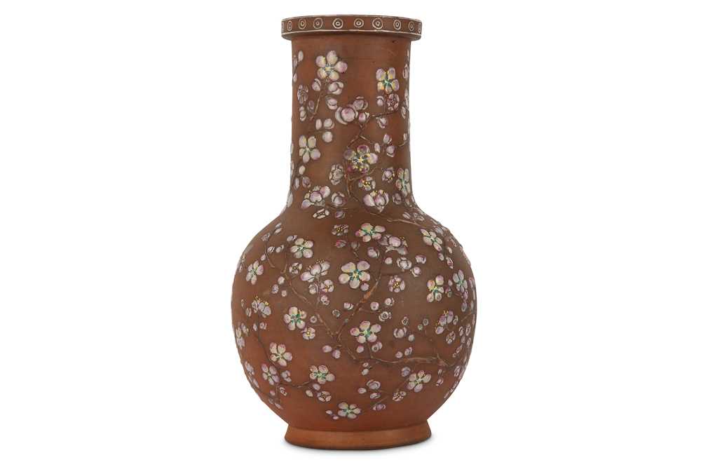 Lot 174 - A CHINESE YIXING ZISHA 'PRUNUS' VASE