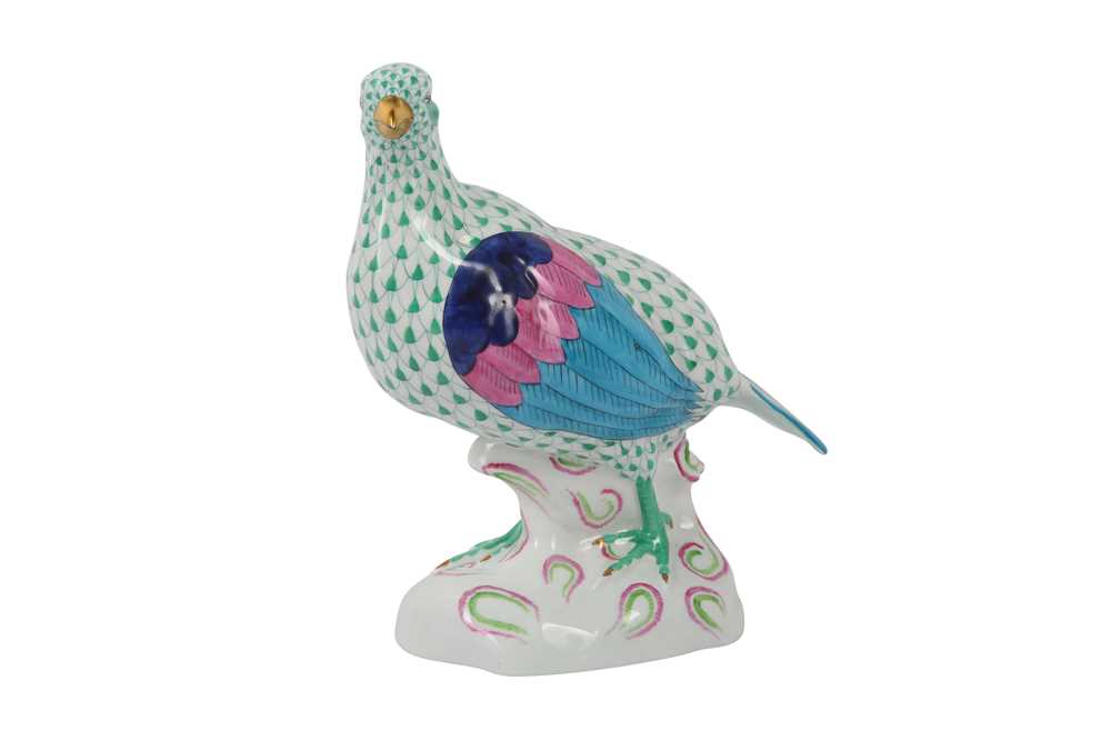 Lot 570 - A HEREND PORCELAIN FISHNET FIGURE OF A PARTRIDGE, 20TH CENTURY