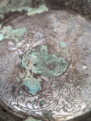 Lot 242 - A CHINESE PARCEL-GILT SILVERED COPPER-ALLOY 'DRAGON' DISH