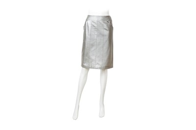 Lot 56 - Chanel Silver Leather Straight Skirt - Size 38