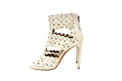 Lot 2 - Alaia White Caged Open Toe Heeled Boot - Size 41