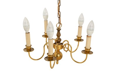 Lot 579 - A PAIR OF DUTCH STYLE BRASS CHANDELIERS, 20TH CENTURY