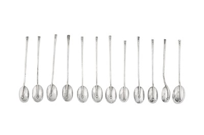 Lot 271 - A set of twelve Elizabeth II sterling silver spoons, London 1988 by Michael Allen Bolton (1938-2005)