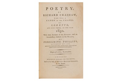 Lot 201 - Crashaw. Poetry...with some account of the Author...by Peregrine Phillips, first ed. 1785