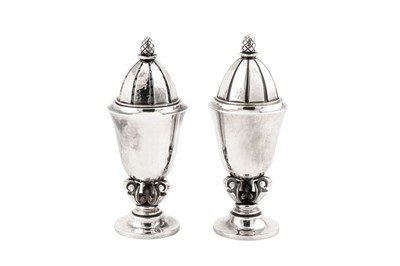 Lot 244 - A pair of late 20th century Danish sterling silver cruets, Copenhagen by Georg Jensen, import marks for London 1998