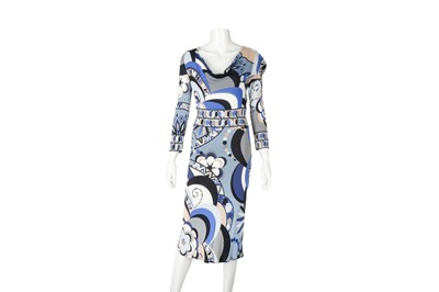 Lot 155 - Emilio Pucci Blue Print Long Sleeve Dress - Size 12