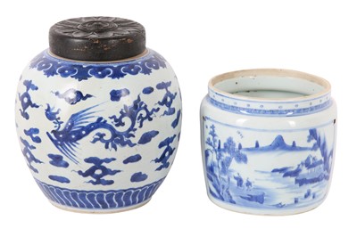 Lot 278 - A CHINESE BLUE AND WHITE JAR AND A JARDINIERE, 20TH CENTURY