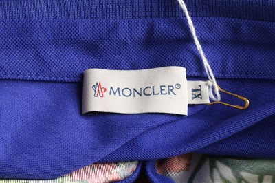 Lot 357 - Moncler Blue Silk Maglia Floral Polo Shirt - Size XL