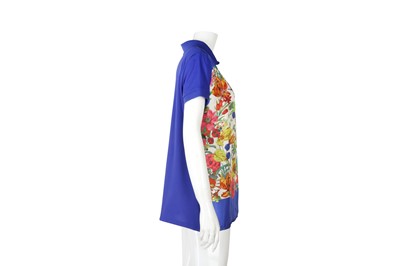 Lot 357 - Moncler Blue Silk Maglia Floral Polo Shirt - Size XL