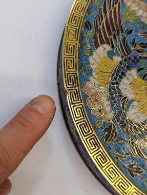 Lot 279 - A PAIR OF CHINESE GILT-BRONZE CLOISONNÉ ENAMEL 'PHOENIX' MIRRORS
