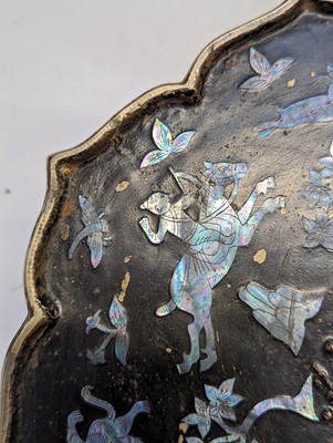 Lot 277 - A CHINESE MOTHER OF PEARL-INLAID LACQUERED MIRROR