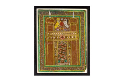 Lot 241 - A PAIR OF INDIAN POLYCHROME-PAINTED AND ILLUMINATED CELEBRATORY PANELS