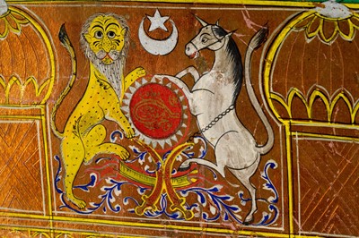 Lot 241 - A PAIR OF INDIAN POLYCHROME-PAINTED AND ILLUMINATED CELEBRATORY PANELS
