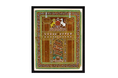 Lot 241 - A PAIR OF INDIAN POLYCHROME-PAINTED AND ILLUMINATED CELEBRATORY PANELS