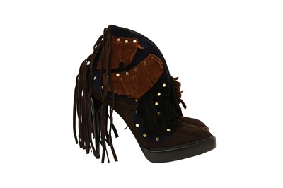 Lot 35 - Burberry Prorsum Brown Fringe Ankle Boot - Size 37
