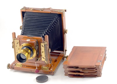 Lot 29 - Un-named English Brass & Mahogany Half Plate Field Camera.