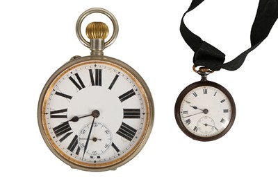Lot 117 - A GOLIATH POCKET WATCH IN A SILVER CASE AND FOBWATCH