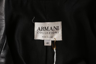 Lot 394 - Armani Collezioni Black Leather Blazer - Size 48